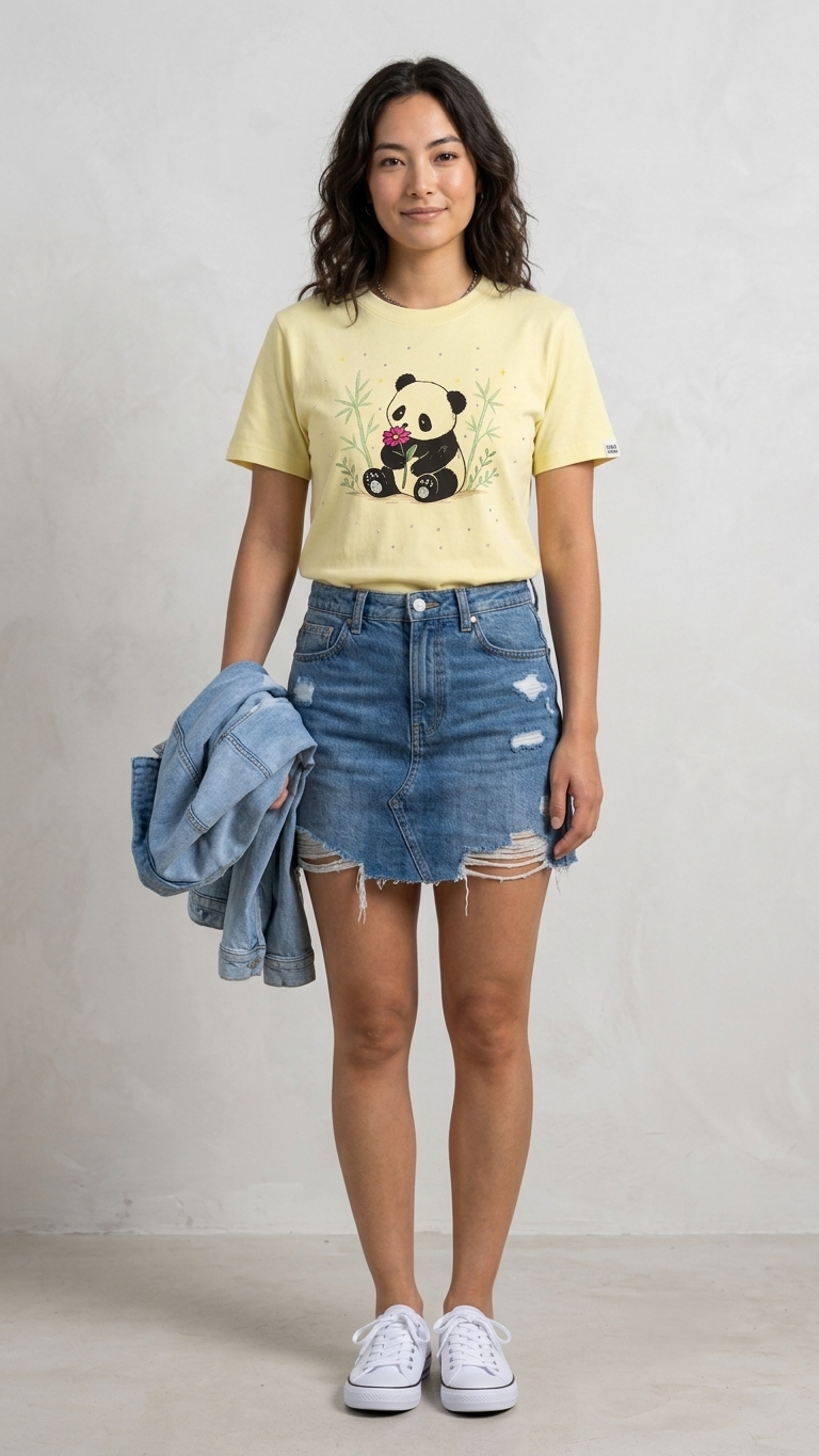 The Embellished Panda Tee | Rhinestone Graphic Cotton T-Shirt