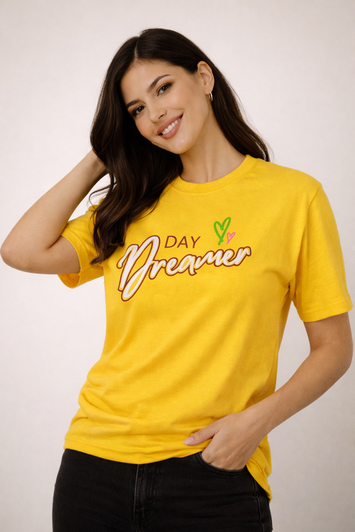 Dovekie Day Dreamer Yellow Graphic Tshirt