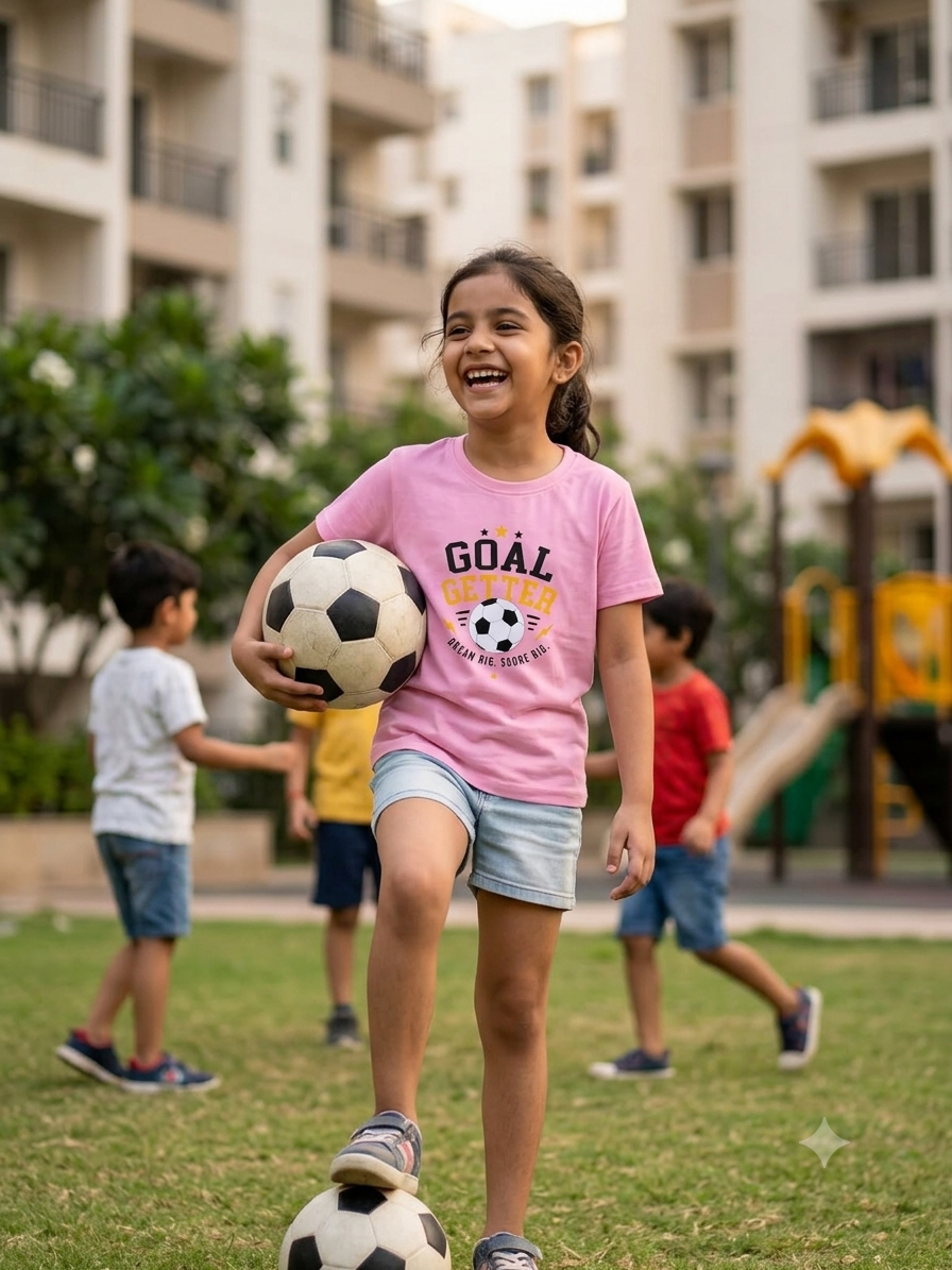 "Goal Getter" Soccer Graphic T-Shirt – Pink Crew Neck Cotton Tee