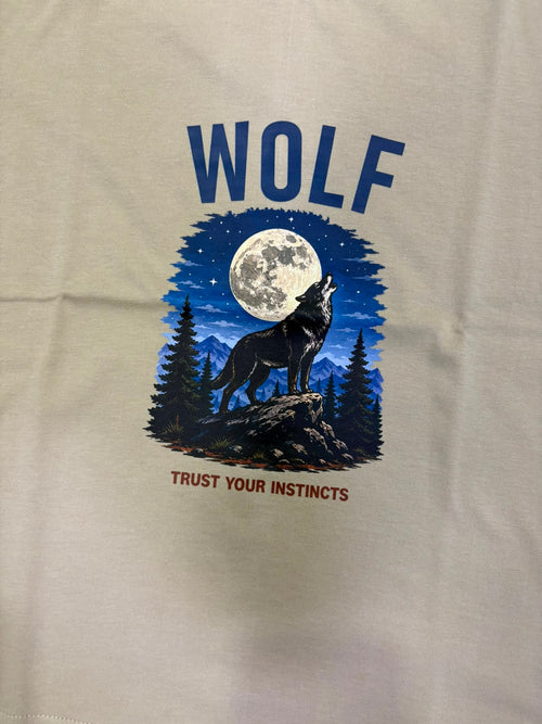 Beige Cotton Wolf & Full Moon Graphic Tee